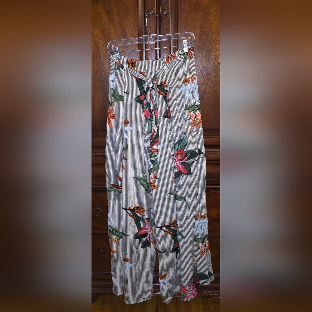 Fashion Nova Black and White Floral Wide Leg Pants